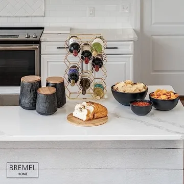 Bremel Large Black Salad Bowls with Bamboo Lids - Set of 3 Melamine Mixing Bowls for Serving Salads, Pastas, Popcorn, Chips