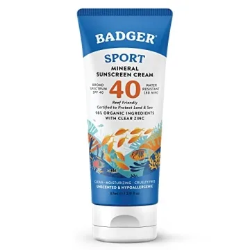 Badger Reef Safe Sunscreen, SPF 40 Sport Mineral Sunscreen, 98% Organic Sunscreen Ingredients, Broad...