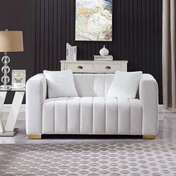 Familymill 63'' Modern Premium Velvet Loveseat Sofa – Elegant Ivory White