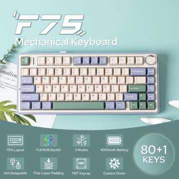 EPOMAKER x Aula F75 Gasket Mechanical Keyboard, 75% Wireless Hot Swappable Gaming Keyboard with Five...