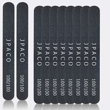 12-Pack Professional Nail Files: Double-Sided 100/180 Grit Emery Boards for Natural, Acrylic, Poly, and Gel Nails - Washable Black Manicure Tools Set by JPACO