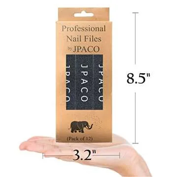 12-Pack Professional Nail Files: Double-Sided 100/180 Grit Emery Boards for Natural, Acrylic, Poly, and Gel Nails - Washable Black Manicure Tools Set by JPACO