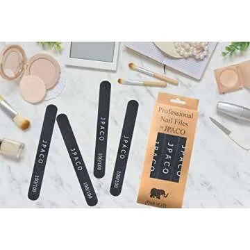 12-Pack Professional Nail Files: Double-Sided 100/180 Grit Emery Boards for Natural, Acrylic, Poly, and Gel Nails - Washable Black Manicure Tools Set by JPACO