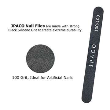 12-Pack Professional Nail Files: Double-Sided 100/180 Grit Emery Boards for Natural, Acrylic, Poly, and Gel Nails - Washable Black Manicure Tools Set by JPACO