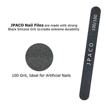 12-Pack Professional Nail Files: Double-Sided 100/180 Grit Emery Boards for Natural, Acrylic, Poly, and Gel Nails - Washable Black Manicure Tools Set by JPACO