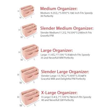 LEXSION Felt Purse Bag Organizer Insert with zipper Bag Tote Shaper Fit Speedy Neverful PM MM 8021 Pink SM