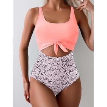 Eomenie Women's One Piece Swimsuit Tummy Control Slimming Bathing Suit Cutout Tie Knot Swimwear