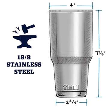YETI Rambler 30 oz Stainless Steel Vacuum Insulated Tumbler w/MagSlider Lid, Stainless