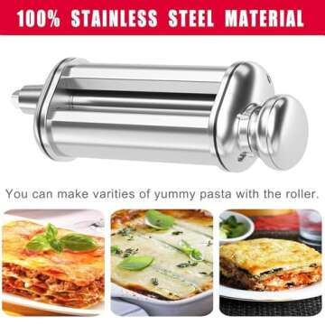 Electric Pasta Maker Attachment Dough Roller for All Kitchenaid Mixers, Noodle Ravioli Dumpling Maker with 8 Different Thicknesses Setting, Kitchen Aid Mixer Accessory Stainless Steel 1 Pack