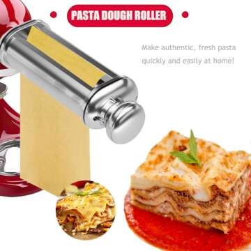 Electric Pasta Maker Attachment Dough Roller for All Kitchenaid Mixers, Noodle Ravioli Dumpling Maker with 8 Different Thicknesses Setting, Kitchen Aid Mixer Accessory Stainless Steel 1 Pack