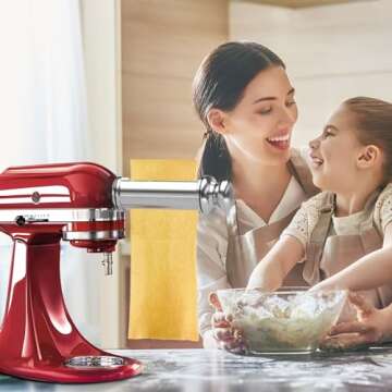 Electric Pasta Maker Attachment Dough Roller for All Kitchenaid Mixers, Noodle Ravioli Dumpling Maker with 8 Different Thicknesses Setting, Kitchen Aid Mixer Accessory Stainless Steel 1 Pack