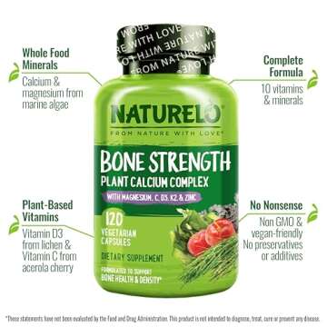 NATURELO Calcium Supplement for Bone Strength - Vegan & Natural