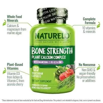 NATURELO Calcium Supplement for Bone Strength - Vegan & Natural
