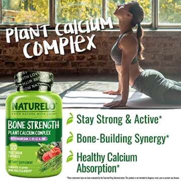 NATURELO Calcium Supplement for Bone Strength - Vegan & Natural
