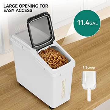 YITAHOME 50L/90lb Large Ingredient Flour Storage Bin, Commercial 11.4-Gallon Rice Storage Container 280 Cups Bulk Flour storage Bins with Wheels,Scoop,Lid and scale, Rice Bin for Kitchen, White