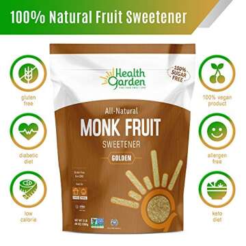 HEALTH GARDEN Monk Fruit Sweetener, Golden- Non GMO - Gluten Free - Sugar Substitute - Kosher - Keto Friendly (3 lbs) (9505)