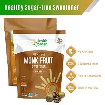HEALTH GARDEN Monk Fruit Sweetener, Golden- Non GMO - Gluten Free - Sugar Substitute - Kosher - Keto Friendly (3 lbs) (9505)