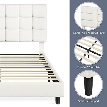 Yaheetech Queen Upholstered Bed Frame Adjustable Headboard