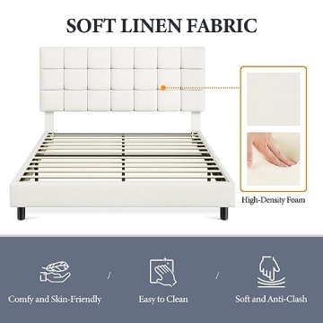 Yaheetech Queen Upholstered Bed Frame Adjustable Headboard