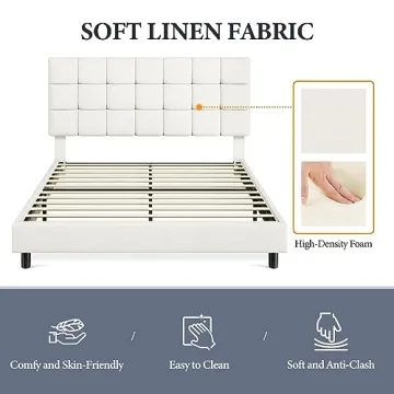 Yaheetech Queen Upholstered Bed Frame Adjustable Headboard