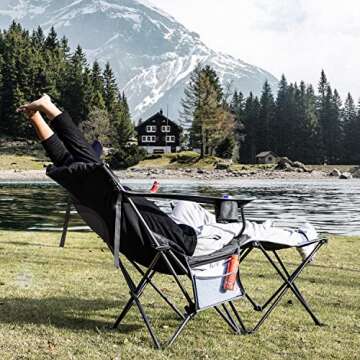 LAUSAINT HOME 2 in 1Folding Camping Chair Mesh Chair with Removable Footrest Reclining Lounger Heavy...