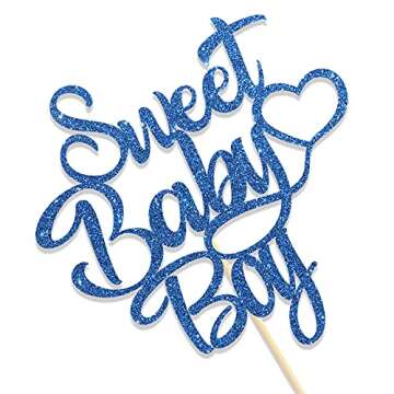KakaSwa Sweet Baby Boy Cake Topper, Baby Shower/Newborn Gender Reveal Party Decorations, Welcome Baby Patry Supplies, Theme Party Cake Decor, Blue