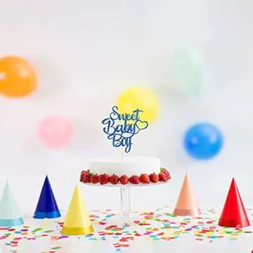 KakaSwa Sweet Baby Boy Cake Topper, Baby Shower/Newborn Gender Reveal Party Decorations, Welcome Baby Patry Supplies, Theme Party Cake Decor, Blue