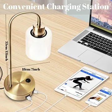 Gold Industrial USB Dimmable LED Table Lamps Set of 2