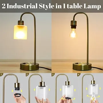 Gold Industrial USB Dimmable LED Table Lamps Set of 2