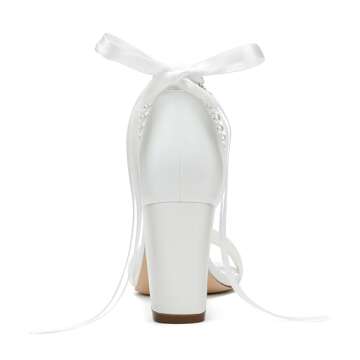 Women's Block Heel Wedding Shoes for Bride Open Toe Chunky Heeled Sandals Pearl Bridal Pumps Shoes Ivory US5