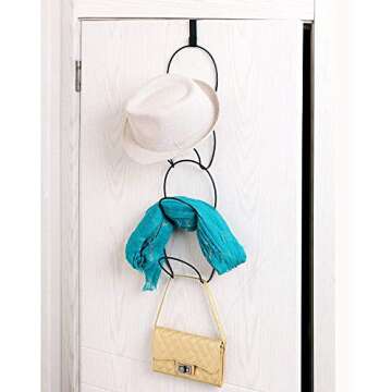 MyGift Modular Black Metal Wire Over The Door Hanging Hook Set, Hat Baseball Cap Rack, Clothes, Bag, Scarf Hanger, Includes 8 Connecting Rings and 2 Door Hangers