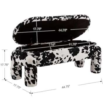 Ya-Home Modern Storage Bench, 44.7 Inch Upholstered Ottoman Bench Velvet Fabric End of Bed Stool, Cu...