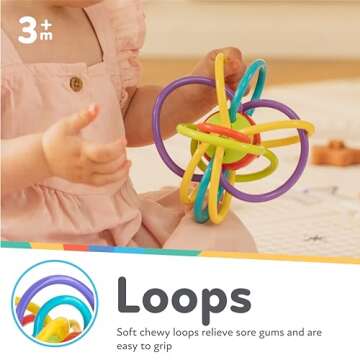 Nuby Lots A Loops Sensory Multicolor Teether and Baby Rattle Toy - 3+ Months - Baby Teething Toy