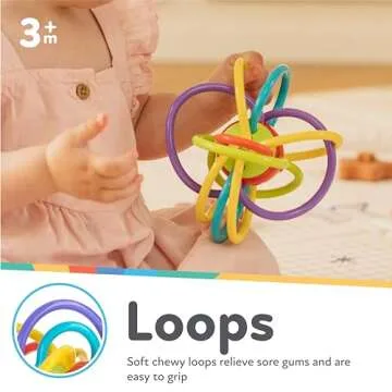 Nuby Lots A Loops Sensory Multicolor Teether and Baby Rattle Toy - 3+ Months - Baby Teething Toy