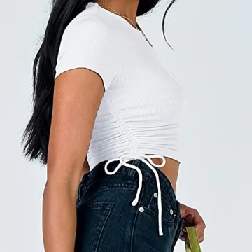 Kirozanny Women's Stylish Short Sleeve Crop Top White