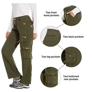 Women's Hiking Cargo Pants Joggers Cotton Casual Military Army Combat Work Pants with 7 Pockets,Army Green S