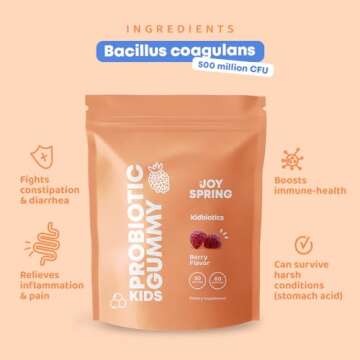 Kids Probiotic Gummies- Immune Support for Kids Probiotic Multi Enzyme, Digestive & Gut Comfort - Probiotics and Prebiotics Chewable Multivitamin, Strawberry Flavor - Organic,Vegan, 60 Gummy Vitamins