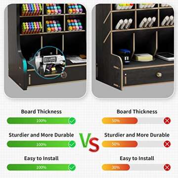Marbrasse Pen Organizer for Desk，Updated Thicker Wooden DIY Pen Holder with Drawer Desk Stationary...