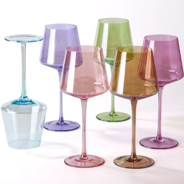 Physkoa Colored Wine Glasses Set of 6-16oz Hand-Blown Crystal Wine Glasses with Stem, Unique Red&Whi...