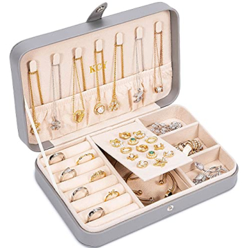 KCY Travel Jewelry Organizer Box for Women Girls, Small Travel Jewelry Case, PU Leather Portable Jew...