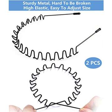 bodbop XINGZHE Metal Hairband - Unisex Elastic Non-Slip Wavy Headband for Sports, Fashion, 2 PCS