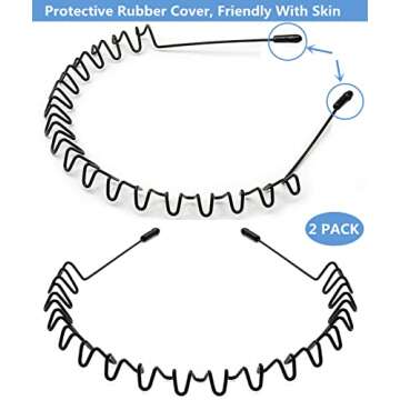 bodbop XINGZHE Metal Hairband - Unisex Elastic Non-Slip Wavy Headband for Sports, Fashion, 2 PCS