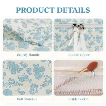 Prite Large Makeup Bag Cute Cosmetic Bag for Women Floral Coquette Aesthetic Toiletry Bag Travel Make Up Organizer Bag(Blue Flower)