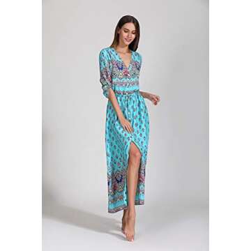 COSYOU Bohemian V Neck Tie Floral Printed Shift Dress