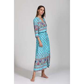 COSYOU Bohemian V Neck Tie Floral Printed Shift Dress