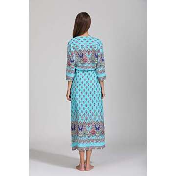 COSYOU Bohemian V Neck Tie Floral Printed Shift Dress