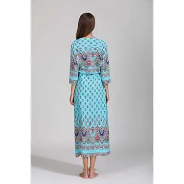 COSYOU Bohemian V Neck Tie Floral Printed Shift Dress