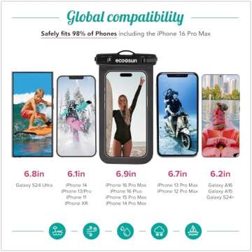 Eco Sun Waterproof Phone Pouch (2-Pack) — Designed in Hawaii — Case Fits All iPhones (incl. 16 Pro Max), Samsung Galaxy S24 Ultra & More Black/Black