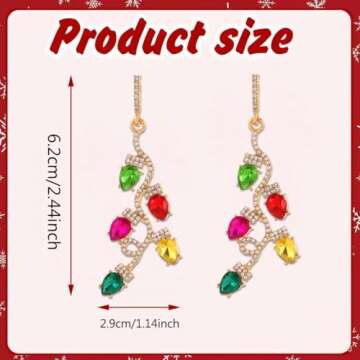 Christmas Light Bulbs Earrings for Women Lights Linear Sparkly Rhinestone Colorful Crystal Bulb Drop Dangle Earrings Statement Xmas Holiday Jewelry Gift