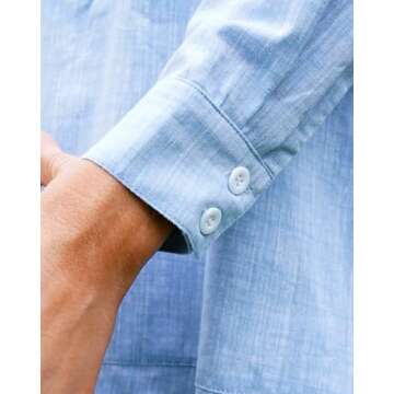 Women's Tunic Mini Shirt Dress Cotton Long Sleeve Ruffle Hem Dress Button Up Shift Chambray Dresses